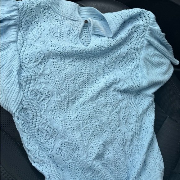 White House Black Market Pale Blue Lace Knit Top - Picture 4 of 4